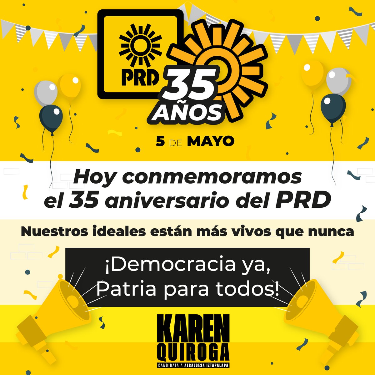 El @PRDMexico cumple 35 años de luchas, de cercanía con el pueblo, de entender el vivir de las personas. Continuaremos trabajando para garantizar que todos y todas tengan una vida digna.

#PRD #Aniversario #SomosPRD
