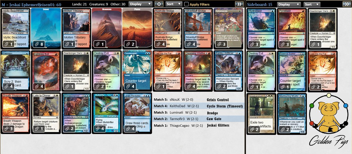 🏆 5-0 with Jeskai EphemerHeisen01
I took the most recent decklist from Mirco and trophied at first try.
We miss your videos! <a href="/Heisen011/">Heisen01</a>
Come back ASAP, I can't wait to burn Play Points on some spicy deck watched on your channel that somehow works only in your hands😂
#mtgpauper
