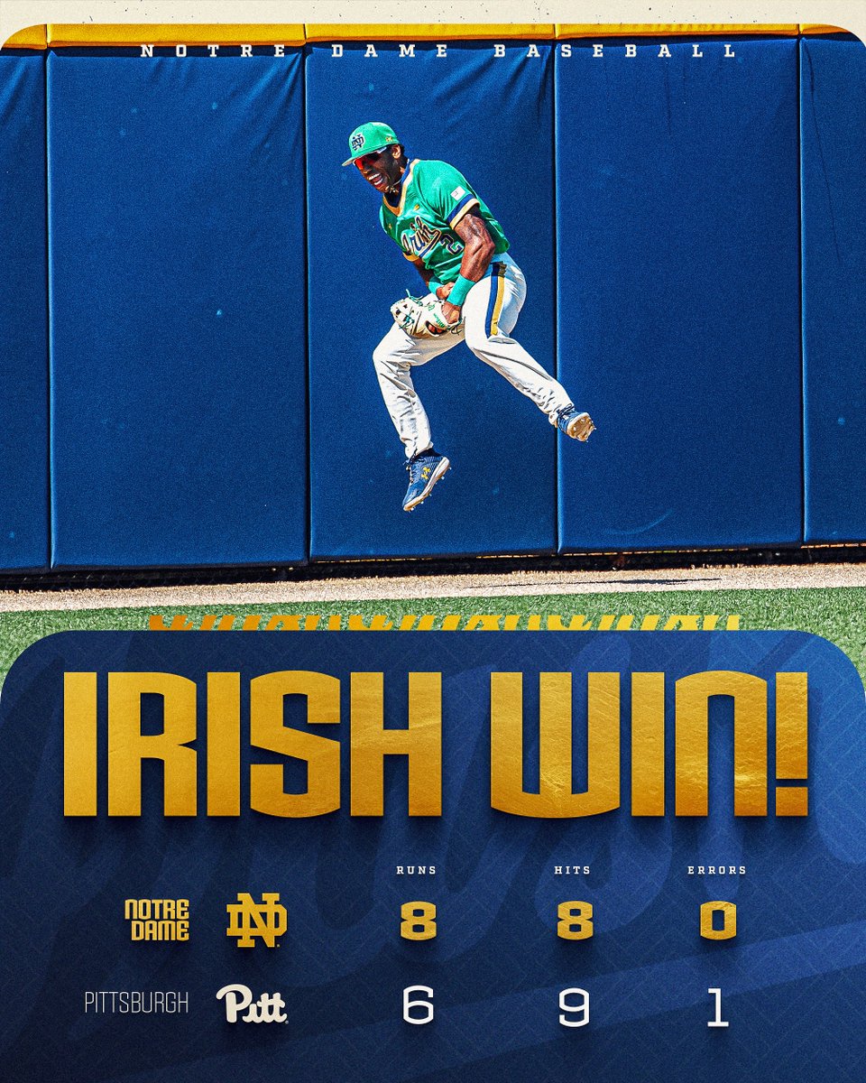 𝐈𝐑𝐈𝐒𝐇 𝐖𝐈𝐍!! Notre Dame takes the series and defeats Pitt 8-6. #GoIrish