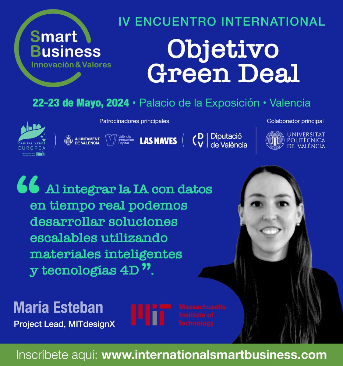 smartbusiness70's tweet photo. María Esteban, Project Lead de MITdesignX, impartirá la conferencia "Transformando la Industria a través del Diseño Computacional: Materiales Inteligentes, Tecnologías 4D e Inteligencia Artificial” en la IV edición de Smart Business: Innovación &amp; Valores. https://t.co/M90jqfElDl https://t.co/yDtIv00syY