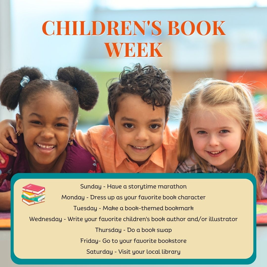 📚 It's Children's Book Week!!! 📚

Here are some fun ways you can celebrate each day this week. 

#childrensbookweek #celebratechildrensbookweek #celebratechildrensbooks #bookweek #readingisfun #bibliophile #booksbooksbooks