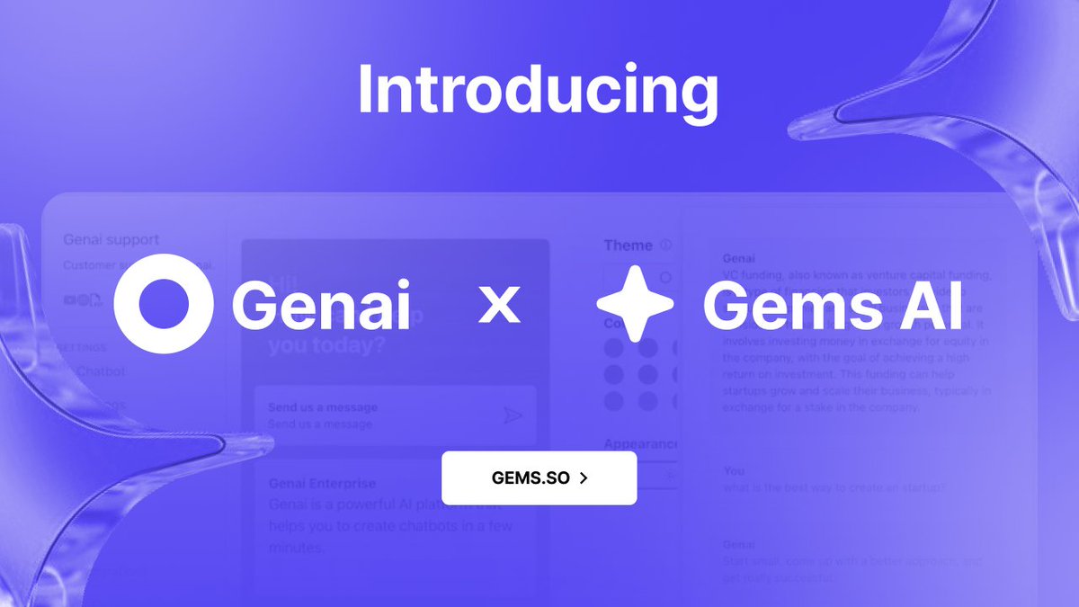 genai_sh's tweet photo. We're thrilled to announce a groundbreaking collaboration: Genai x @Gems_so ! Together, we're redefining the future of AI knowledge assistance. Stay tuned for a smarter way to work and learn. https://t.co/96RdIwfwdy