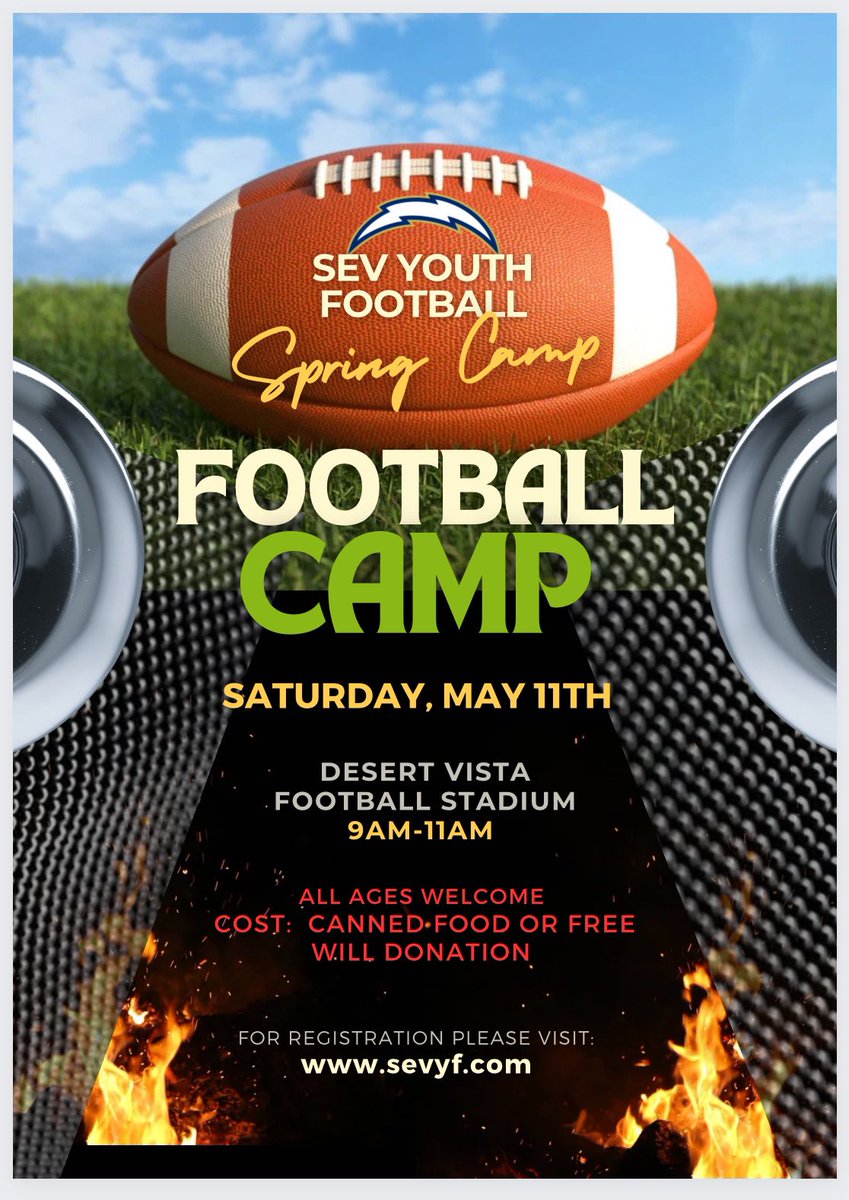 SEV Youth Football League (@sevyfootball) on Twitter photo Saturday! Come check us out as we partner with <a href="/DVThunderFB/">Desert Vista Football</a> for our final camp and combine of the year. <a href="/cab_training/">CAB Training</a> is running the combine. Saturday! Come check us out as we partner with <a href="/DVThunderFB/">Desert Vista Football</a> for our final camp and combine of the year. <a href="/cab_training/">CAB Training</a> is running the combine.