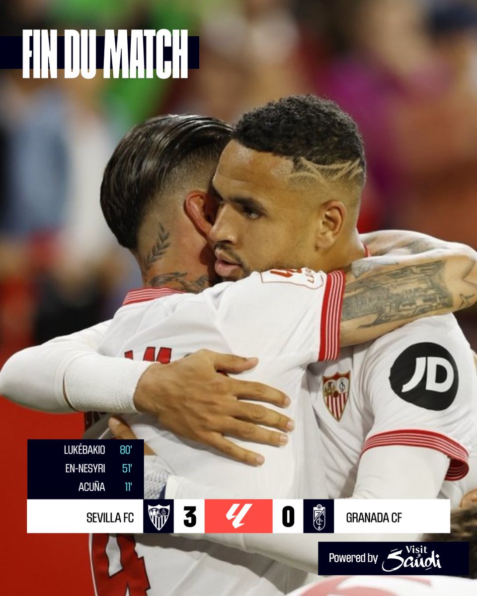 ☑Large et grande victoire du @SevillaFC ! #SevillaGranada 3-0 #LALIGAEASPORTS #ResultsByVisitSaudi