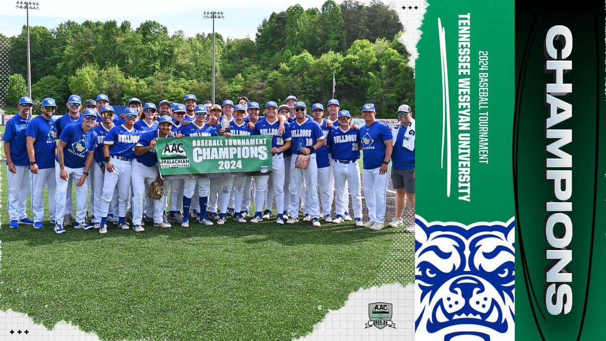 AAC Sports (@aacsports) on Twitter photo 🏆CHAMPIONS🏆
With a 5-4, 10-inning victory, <a href="/TwuBaseball/">Tennessee Wesleyan Baseball</a> wins the 2024 #AACBB Tournament championship!
Kruise Newman is the Tournament MVP
(1/2)
#NAIABaseball 🏆CHAMPIONS🏆
With a 5-4, 10-inning victory, <a href="/TwuBaseball/">Tennessee Wesleyan Baseball</a> wins the 2024 #AACBB Tournament championship!
Kruise Newman is the Tournament MVP
(1/2)
#NAIABaseball