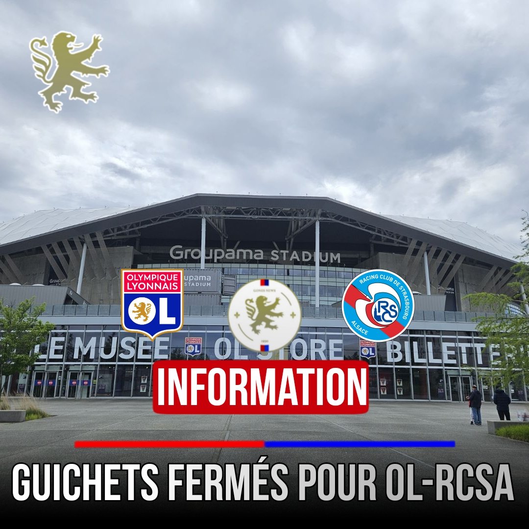 🚨 INFORMATION |

• Guichets fermés pour #OLRCSA ! 🤯

• 13 jours avant le match, le Groupama Stadium affiche complet pour le dernier de la saison en Ligue 1 🔴🔵🦁
Il y aura une ambiance de folie 🔥
Mais surement l'annonce du départ de Lopes 🥲

#OL #Lyon #TeamOL
