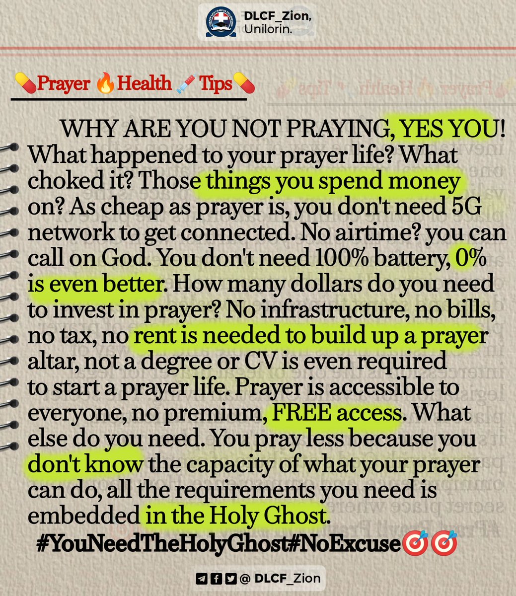 💊🌡️💉🩺🔥🧑‍⚕️
#Prayer Health Tips
The level to which you pray is the degree at which you experience God's Divinity. Nothing has the right to stop you from prayer, not even the economy or weather. It all depends on you🫵🏽
#dlcf 
#unilorin
#GCK
#DeeperLife
#DLConversations
#kumuyi