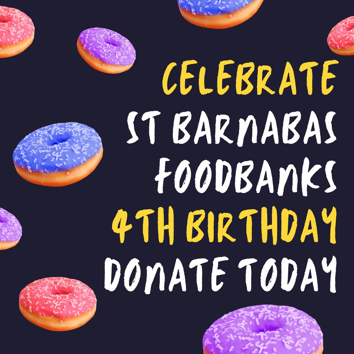 🎉Celebrate St Barnabas Foodbanks 4th Birthday🎉 By donating online at bit.ly/StBsFoodbank #THANKS #BirthdayCelebration @barnetcouncil @BarnetTogether @StBsNL @CompCommunities @dioceseoflondon @churchofengland
