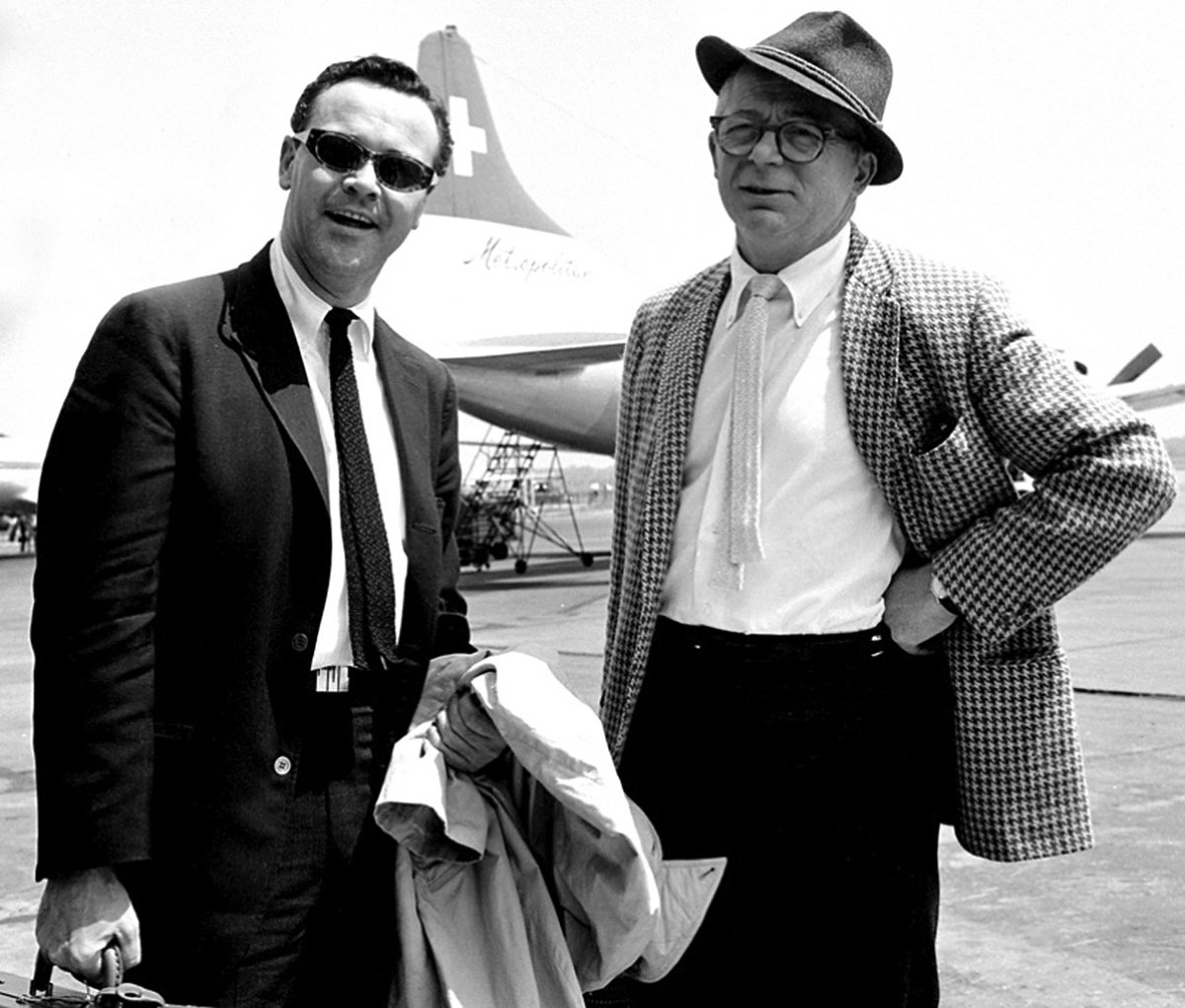 Jack Lemmon and director Billy Wilder arrive in Germany on a publicity tour for their latest film, “Some Like It Hot” which also stars Marilyn Monroe and Tony Curtis, Frankfurt, Germany, June 1959.