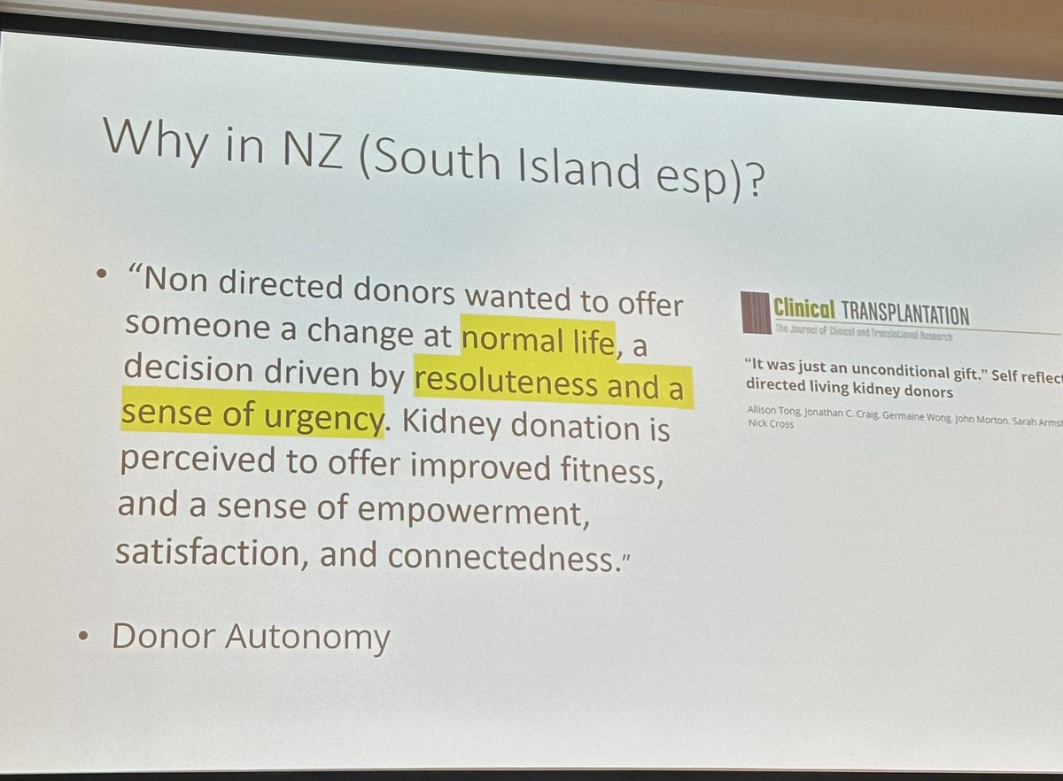 Excited to be kicking off #RACS24 with the Transplant Section talking about anonymous nondirected living donors. Over 10% of living donors in NZ are nondirected! What a generous and wonderful people. #DCAS @RACSurgeons @ASTSChimera @AST_info @NLDAC_ASTS
