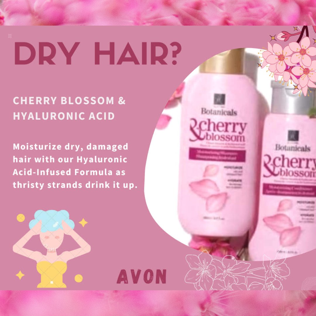 Elastine Botanicals Cherry Blossom & Hyaluronic Acid Shampoo - Daily hydration for your strands. Gently cleanses hair and gives it a fresh, sweet scent. Conditioner available, too! #AvonHairCare #DryHair @avoninsider avon.com/repstore/pamwa…