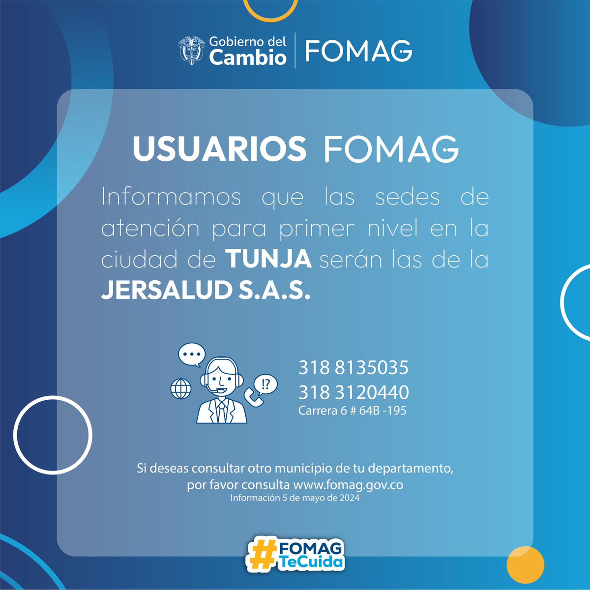 ¡Atención usuarios de FOMAG en Bogotá y Tunja. Ya puedes encontrar tus servicios de primer nivel en las siguiente sedes. Tu salud es nuestra prioridad. #FomagTeCuida @fecodeen_bog @fecode