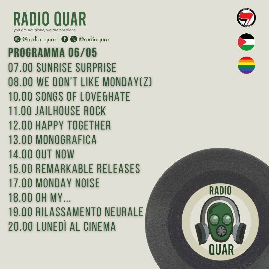 PROGRAMMA RADIOQUAR LUNEDÌ 06/05