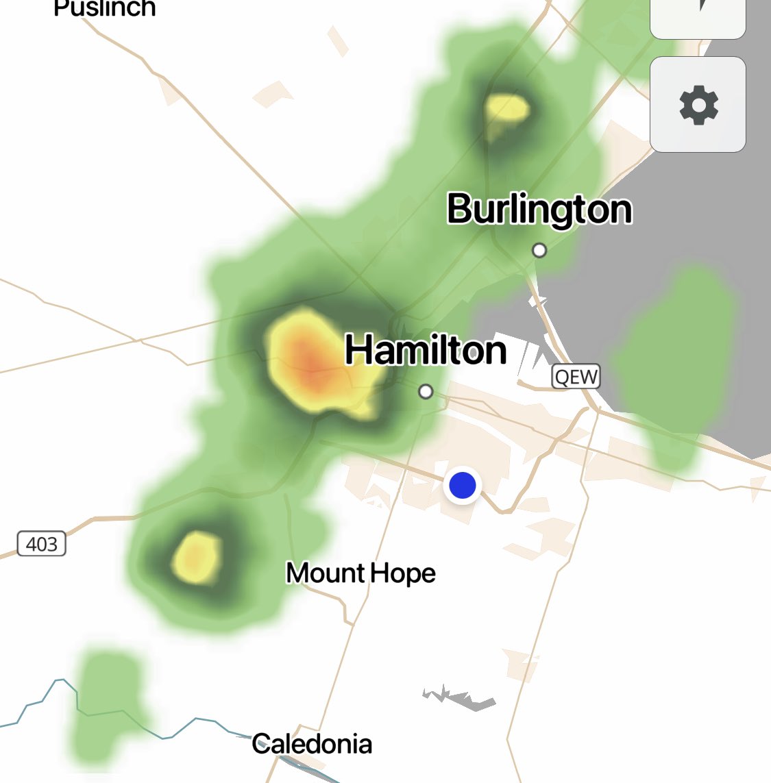Sneaky little cell moving in on #HamOnt right now.