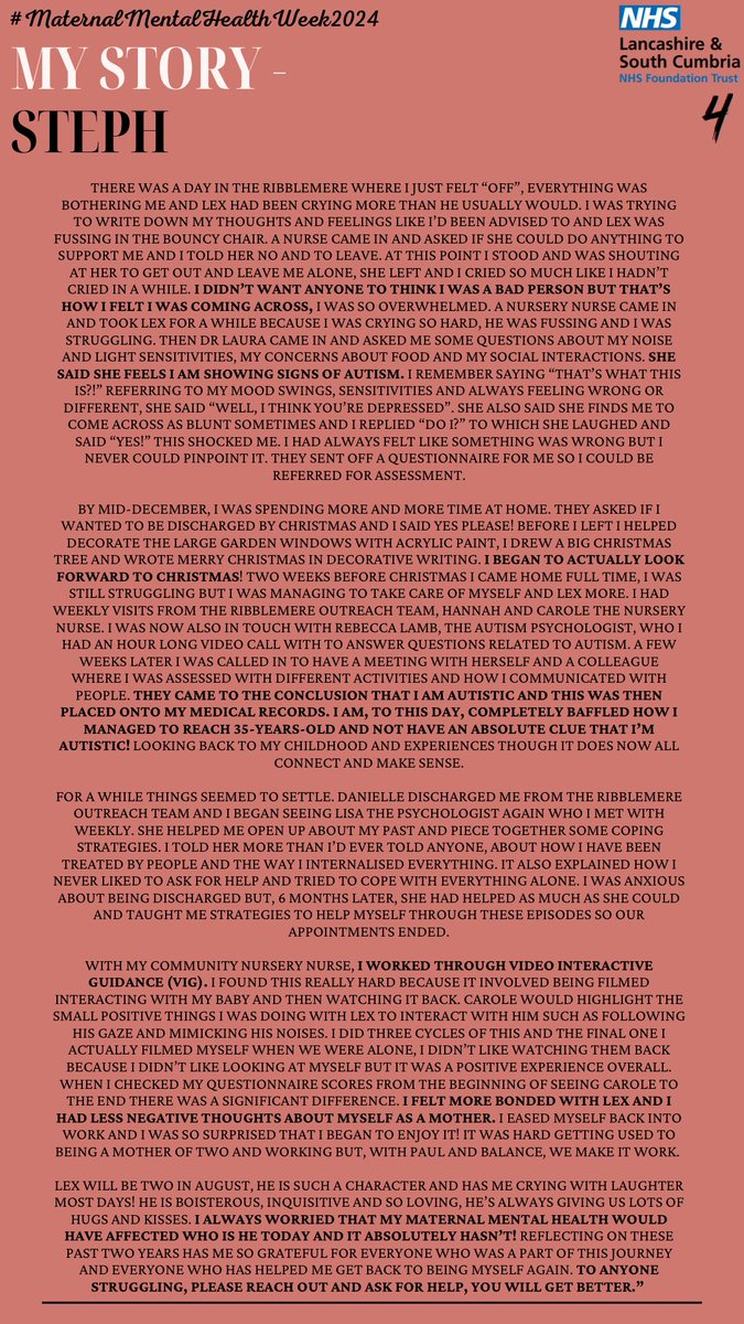 To wrap up #MaternalMentalHealthWeek we are delighted to share Steph’s story 🤍 Steph was diagnosed with Autism following her admission to the MBU. She also speaks about how she initially had to go to an MBU far away from home due to no local beds. Her amazing story is below 👇🏻🤱