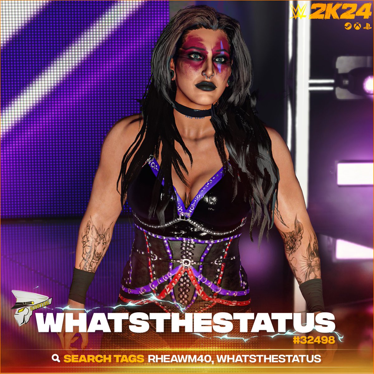 ReUpload! #WWE2K24 Upload To Community Creations! ★ Rhea Ripley '24 (WRESTLEMANIA XL) (InGame Model Edit) ★ Search Tag → RHEAWM40 or WhatsTheStatus ★ Collaboration with @ThePugnificent ★ Support Me → linktr.ee/WhatsTheStatus ★ INCLUDES ● Custom Portrait ● Commentary…
