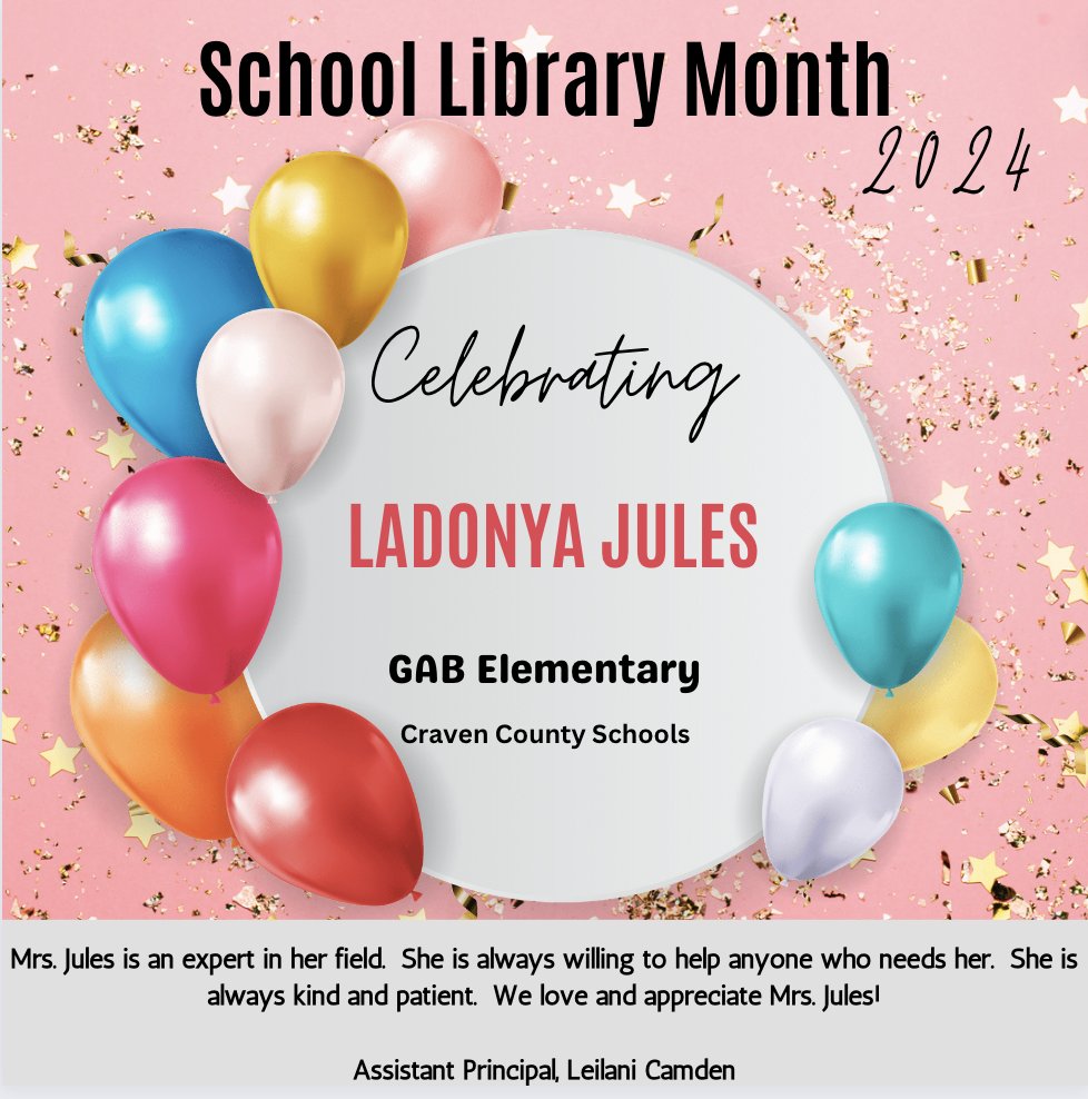Last shout-out for #SchoolLibraryMonth belongs to Ms. Jules <a href="/GAB_Jets/">Graham A. Barden</a>