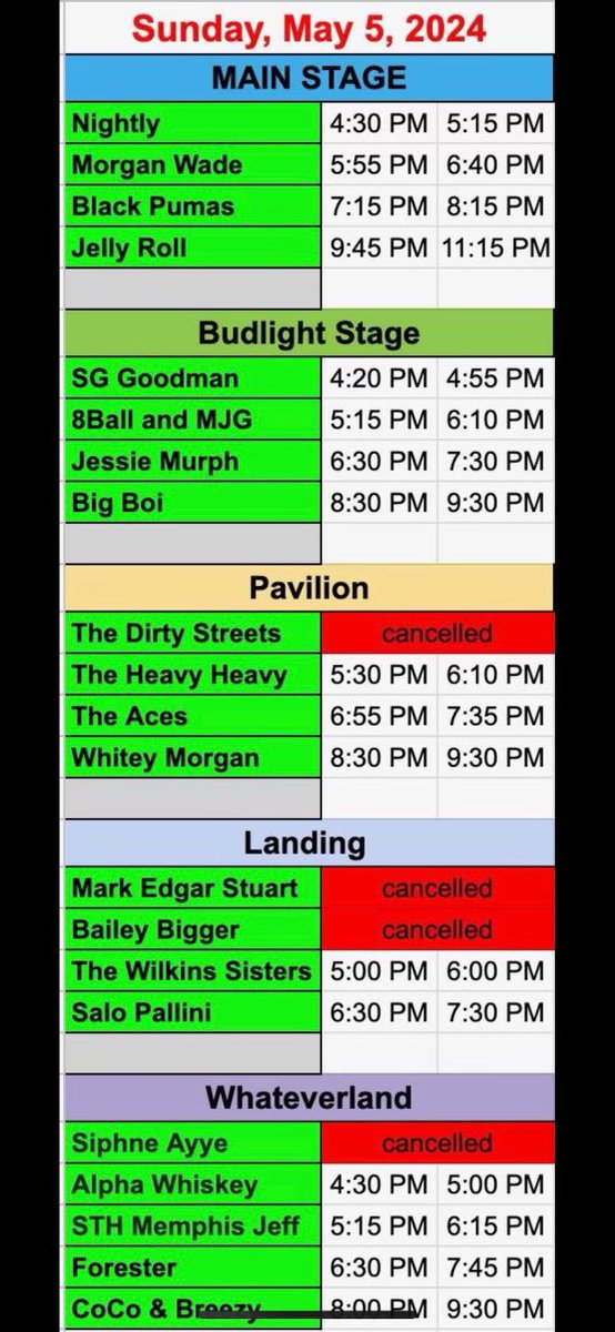 New schedule for last night of Riverbeat.