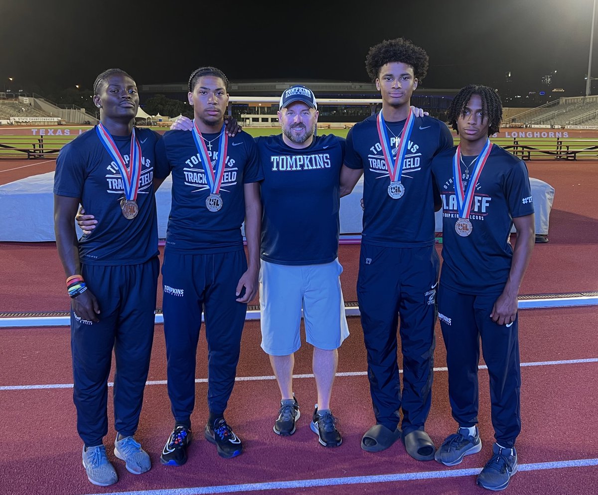 The 4x200M Relay broke the National, @KatyISDAthletic and @TompkinsHS Record running a time of 1:22.72 to finish 2nd @uiltexas 6A State Track and Field Championships! Congratulations @BlakeHamilton31 @harleyjensen_ @DillanSn0w @JhaseMcmillan @KatyTimesSports @OTHSABClub