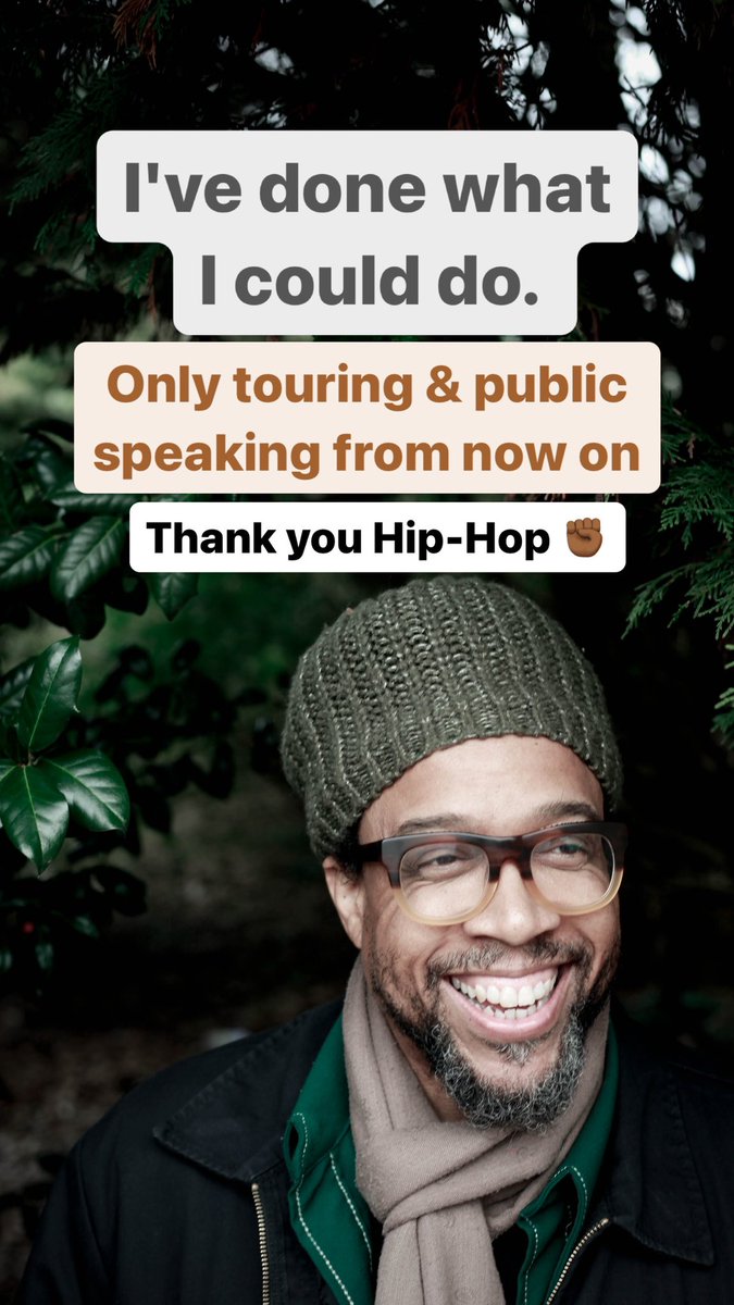 Message from @Speech__ : I've done my part. I've had a blast. I'm only doing tours and public speaking from now on. #hiphop #staythirsty