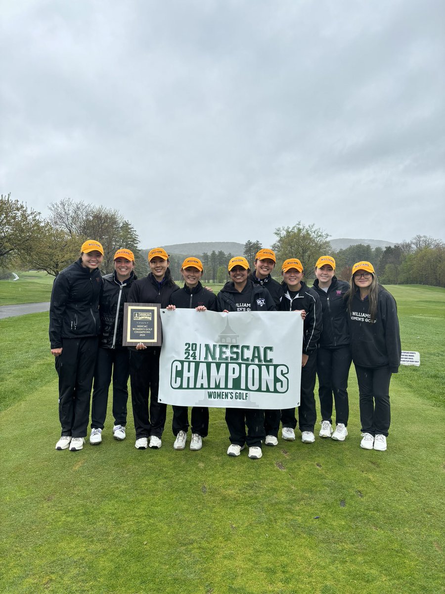 ephwomensgolf's tweet photo. 2024 NESCAC Women’s Golf CHAMPIONS 🏆

Team shot 303 today for a 592 total to win the conference title by 32 shots! 🥇

Gio Kim ‘25 claims individual medalist and all five Ephs finish top-10! 🏅 https://t.co/uf6mvu0b4K