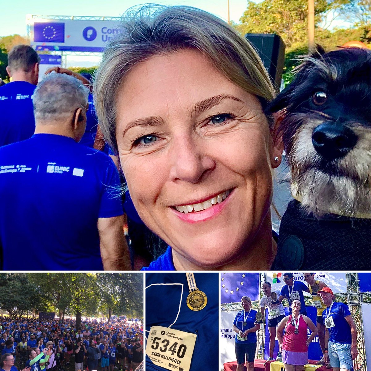 “Correr” talvez não seja a palavra certa, mas pelo menos participámos, Viggo 🐕 e eu. E que honra estar entre os meus colegas embaixadores da UE 🇪🇺, a distribuir as merecidas medalhas 🥇 aos vencedores!  #corrida 🙏🏻 @UEnoBrasil @EUNIC_Global #EUNIC