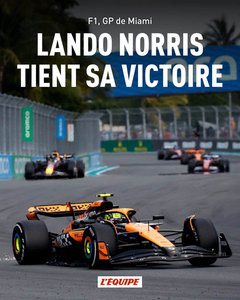 Première victoire en F1 pour Lando Norris ! Il devance Max Verstappen et Charles Leclerc. Quelle performance de la part du pilote McLaren, bien aidé par un petit coup de pouce. ow.ly/gUH850RwX71 #MiamiGP