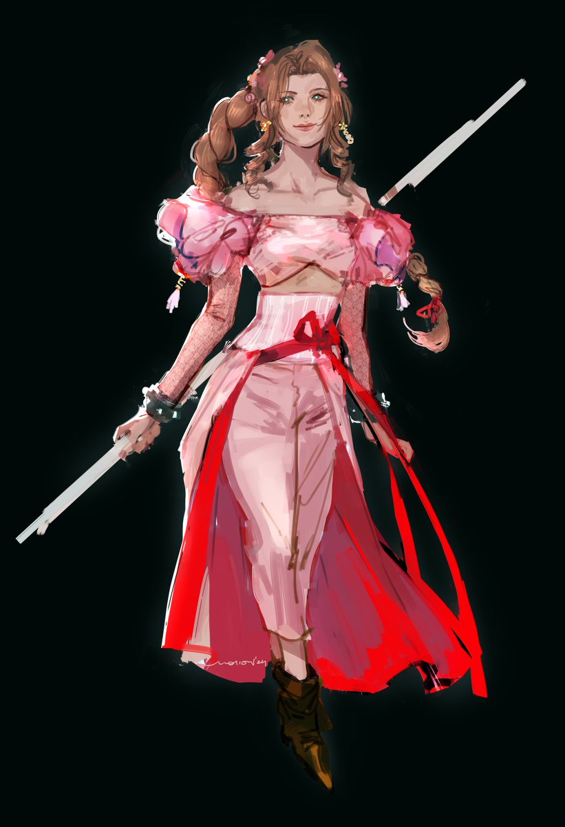 [#fanart #ff7 #ff7r] I was possessed to draw Aerith in a combination of Yoshitaka Amano's design + runway fashion