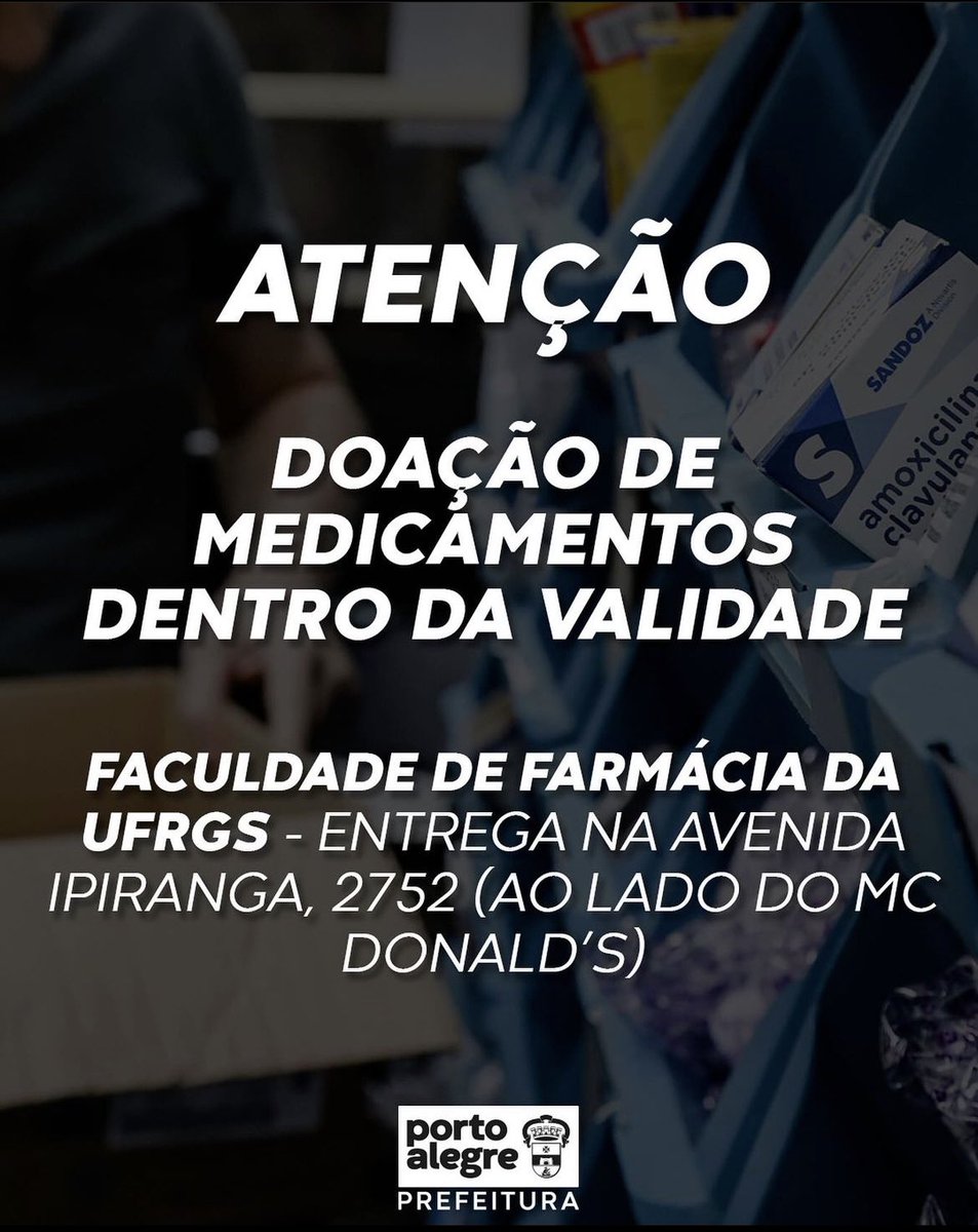 Pessoal que queira ajudar, segue o ponto de doação das medicações!