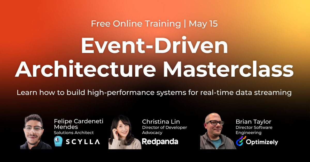 ScyllaDB's tweet image. Our free masterclass on May 15 with @redpandadata&apos;s Christina Lin, @Optimizely&apos;s @netguy204 and @cardeneti82118 examines commonly overlooked considerations that impact performance. Don&apos;t miss this interactive session &amp;gt; ow.ly/nakX50Rj5wv

#ScyllaDB #EDA #EventArchitecture