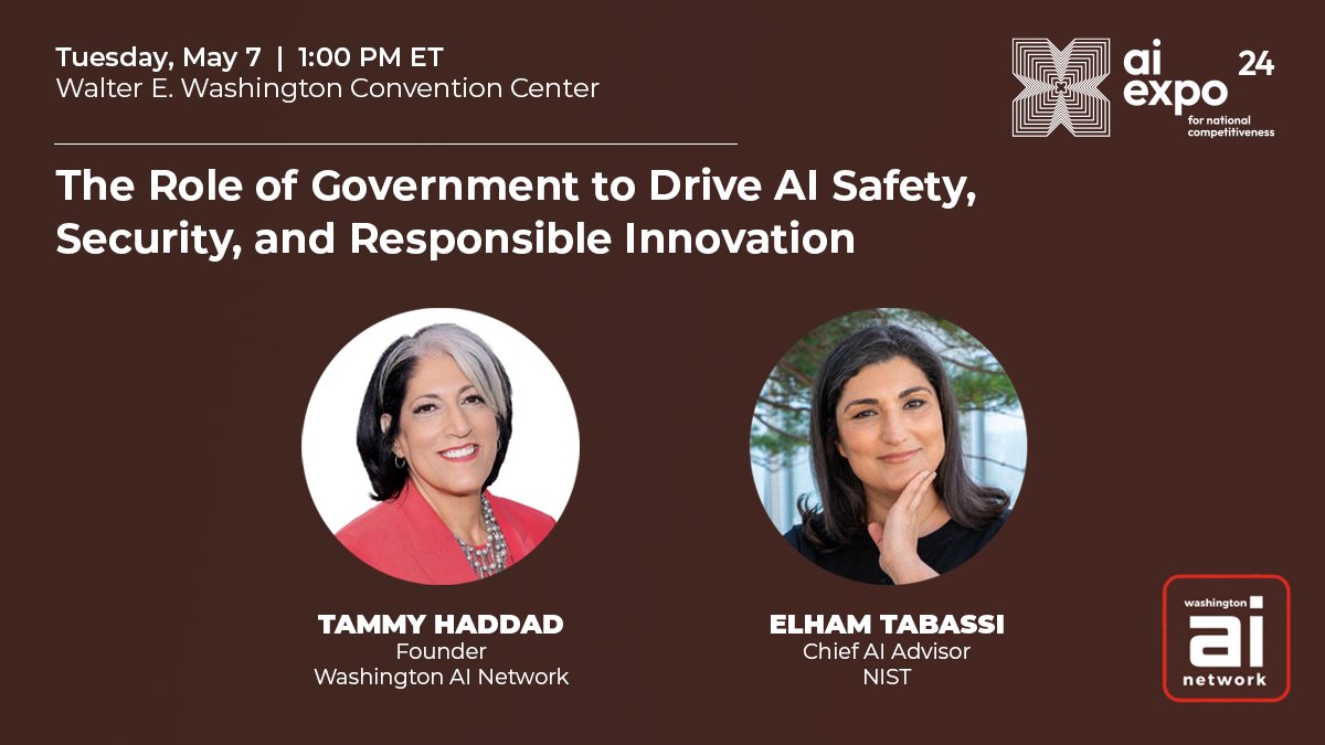 On Tuesday afternoon at #SCSPAIExpo2024, <a href="/haddadmedia/">Tammy Haddad</a> will also talk with <a href="/NIST/">National Institute of Standards and Technology</a> Chief AI Advisor Elham Tabassi on government’s role in driving AI safety, security, and responsible innovation: