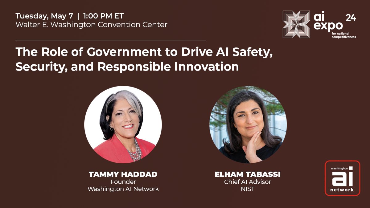 On Tuesday afternoon at #SCSPAIExpo2024, @haddadmedia will also talk with @NIST Chief AI Advisor Elham Tabassi on government’s role in driving AI safety, security, and responsible innovation: