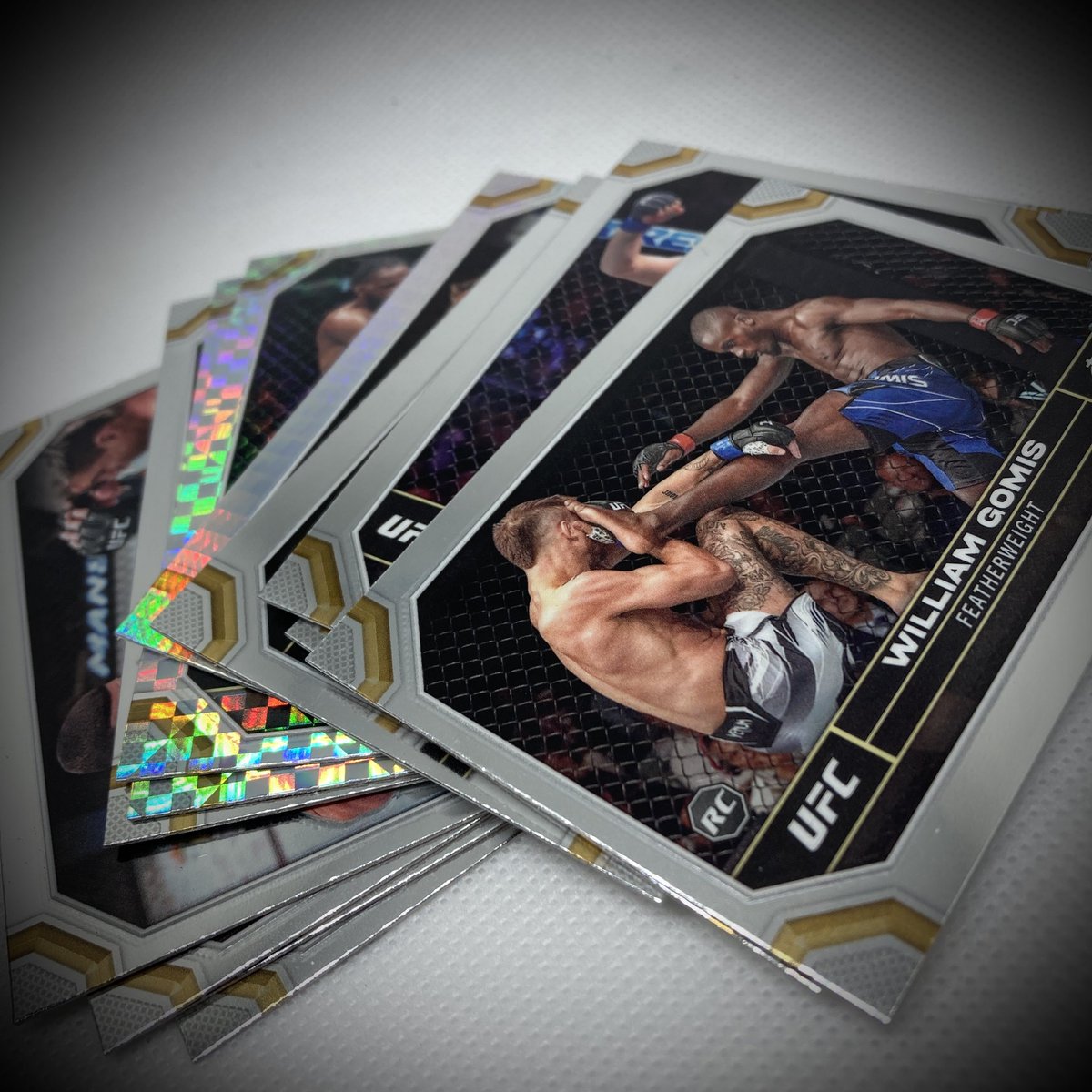 Can't say I'm a huge #JamahalHill fan, but I do like this card! Despite losing the bet, Michael Luckhardt hooked it up, including all of these extra #toppschrome cards! Join the fun at UFC Card Hunters Buy Sell Trade! #UFC300 #MMA