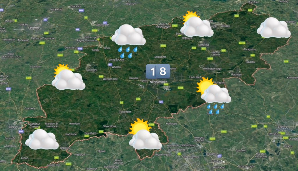 Good evening. Dry tonight. 9°C A mostly cloudy start tomorrow before some sunny spells develop. A few showers during the day with a risk of a heavy one. A gentle breeze. Feeling warm in any afternoon sun at 18°C Cloud, some sunny spells & a risk of a shower on Tuesday. 18°C