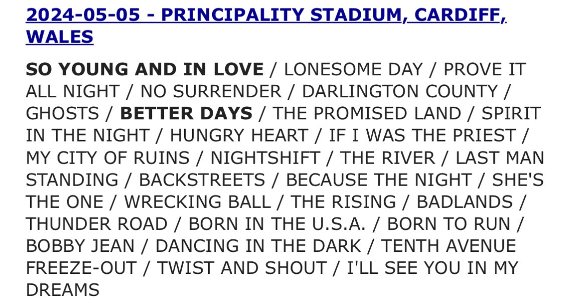 PointBlankSpain's tweet image. Pretty, pretty good.
#SpringsteenCardiff