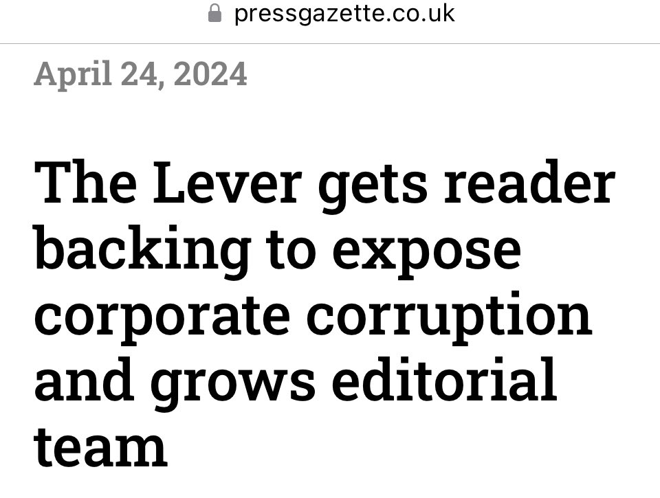 There are corporate media outlets. There are billionaire media outlets. There are hedge-fund media outlets. By contrast, @LeverNews is doing it the old fashioned way — we’re a reader-supported news outlet now expanding thanks to our paid subscribers 👇 pressgazette.co.uk/publishers/dig…