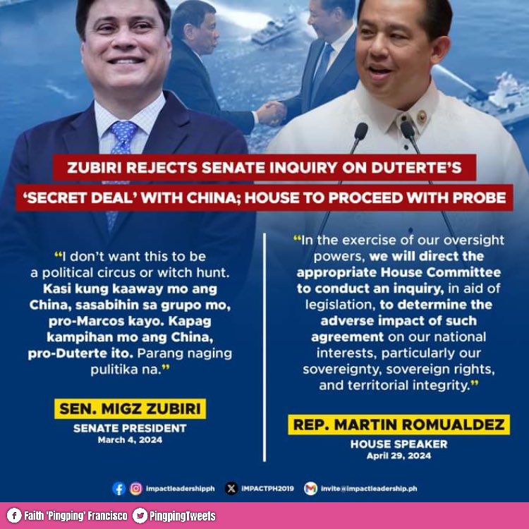 The difference between two house leaders! @senatePH President @migzzubiri proves he is a #ChineseLicker and @HouseofRepsPH Speaker @SpeakerMartinPH proves that he is for Philippines 🇵🇭!