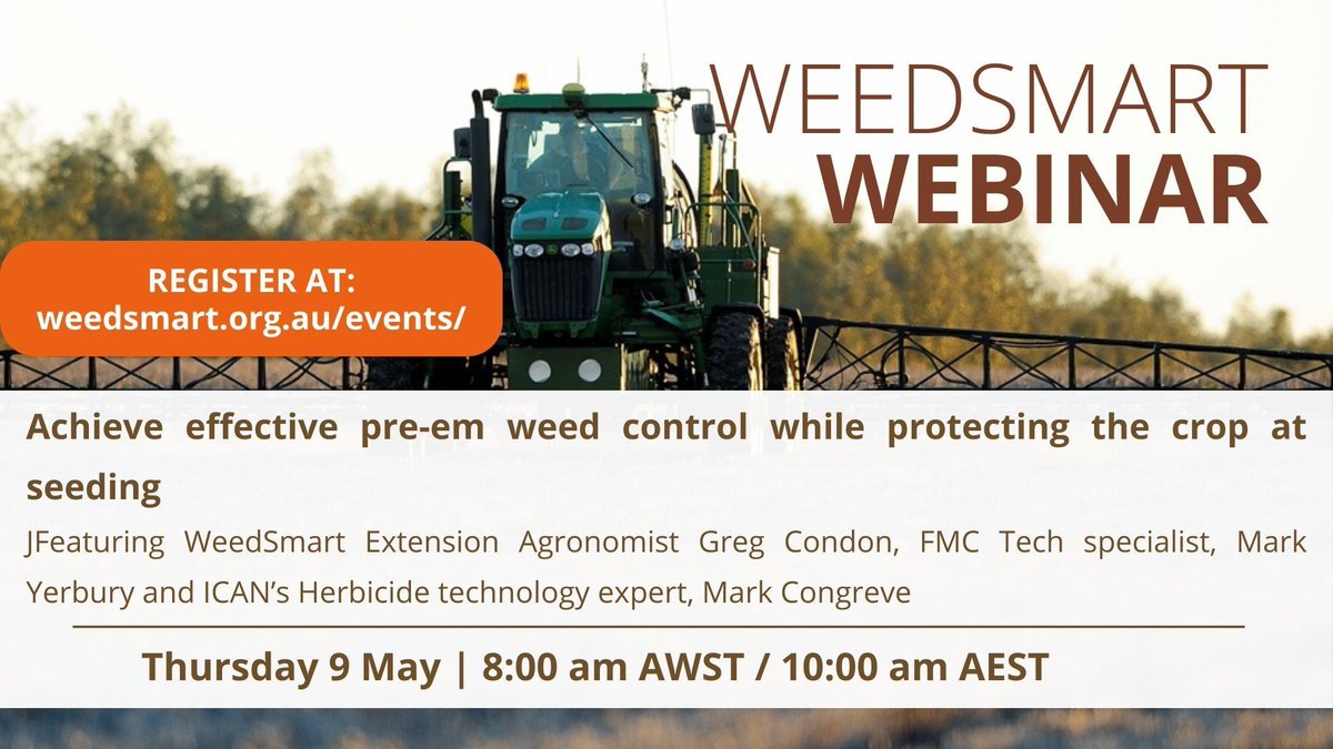 WeedSmartAU's tweet photo. ❗This Thursday❗ 

⏰8am AWST/10am AEST

Greg Condon @grassrootsag, ICAN's Herbicide tech expert @congreve_mark and FMC's tech specialist @mark_yerbury will be discussing pre-em use in wet/dry sowing, regional use patterns &amp; more 💦

Rego ➡️ https://t.co/CnFMelYTCb https://t.co/mhIAHAyGaF