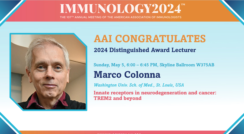 Don’t miss Distinguished Lecturer Marco Colonna’s lecture, Innate receptors in neurodegeneration and cancer: TREM2 and beyond, at 6pm in Skyline Ballroom W375AB. #AAI2024