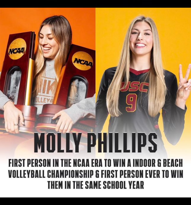 Congratulations to @Mansfield_Vball former athlete Molly Phillips for being the FIRST EVER in NCAA history to win both an indoor AND beach Volleyball Championship & she did this in the same school year! What an amazing athlete! We are proud of you, Molly!