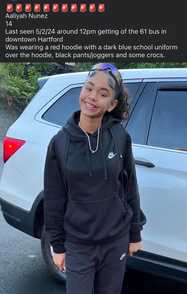 Missing girl (14) in Hartford. Last seen May 2nd downtown. Please share widely.