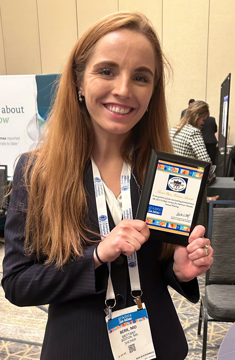 @BWHUrology Brittany Berk takes 3rd place for her presentation on patient satisfaction with the Fellow home semen analysis platform at the Urology Society for American Veterans session at AUA2024. Well done! @bdb_md @fellow