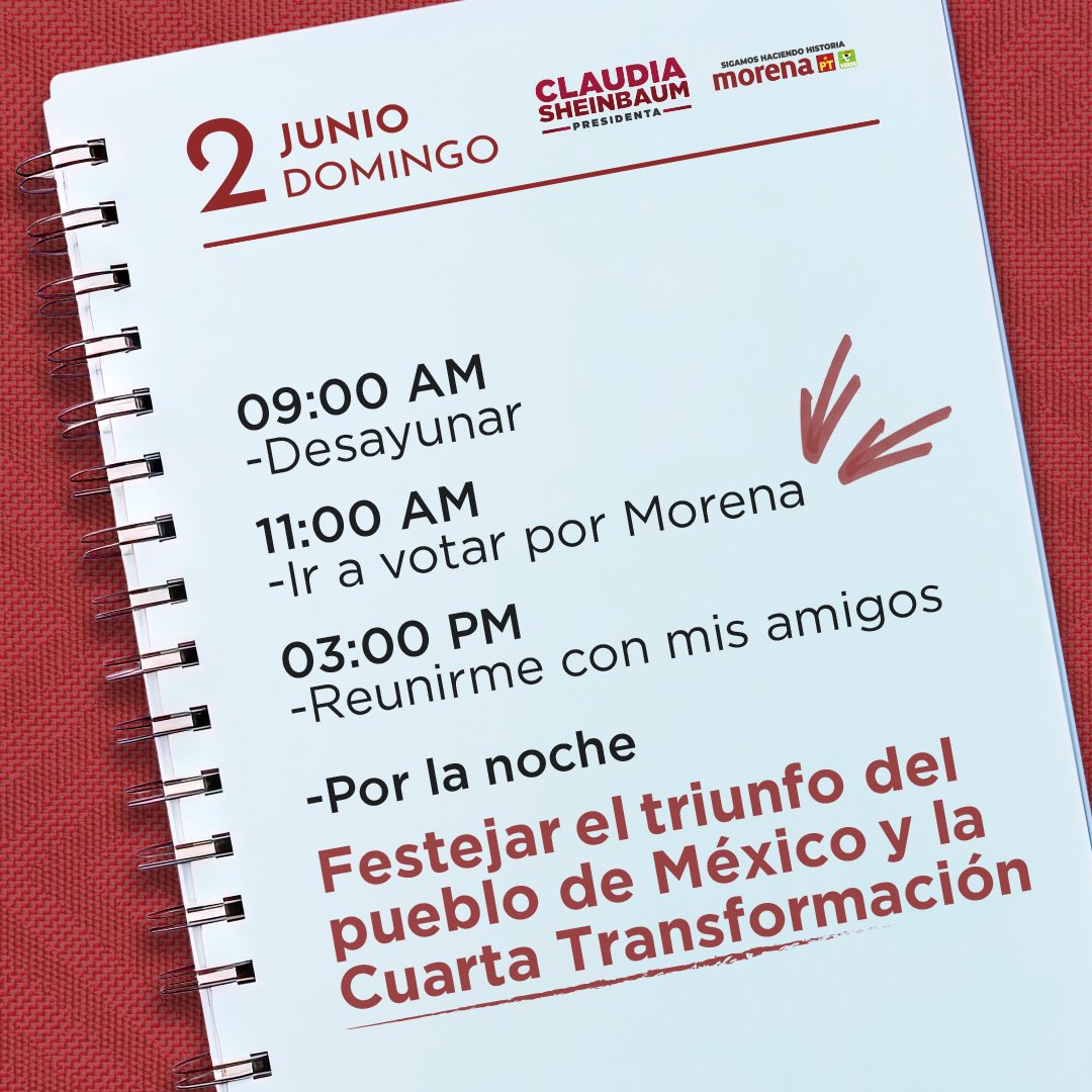 Este 2 de junio tenemos una tarea: ir a votar masivamente y festejar el triunfo del pueblo de México.
