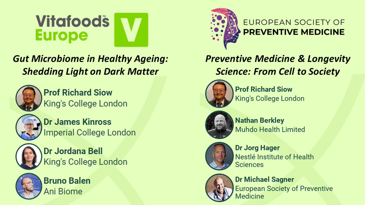 Pleased to moderate two @ESPMco @ARK_KCL panel discussion sessions at @Vitafoods_ Conference Geneva 14-16 May with @DrMichaelSagner @bowelsurgeon @jordanatbell @Bruno_Biome Nathan Berkley @Muhdohealth Jorg Hager @NestleNHSc #microbiome #longevity #ageing #prevention #epigenetics