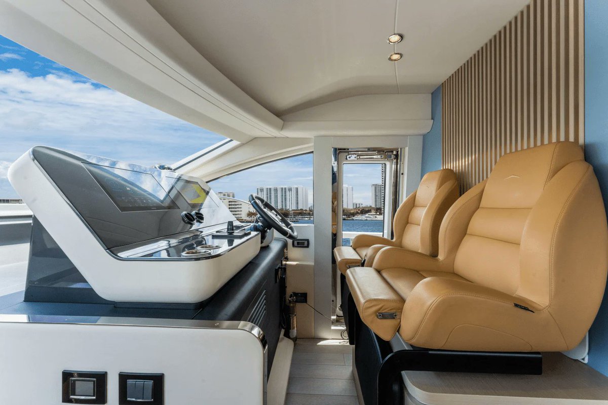 This sleek Azimut 2023 68 Flybridge is the cutting edge combination of carbon fiber, Italian luxury, and elegance. She features a mid-ship enclosed fore galley configuration leaving extensive room for guests to enjoy on her main deck. bit.ly/3xVYFUv