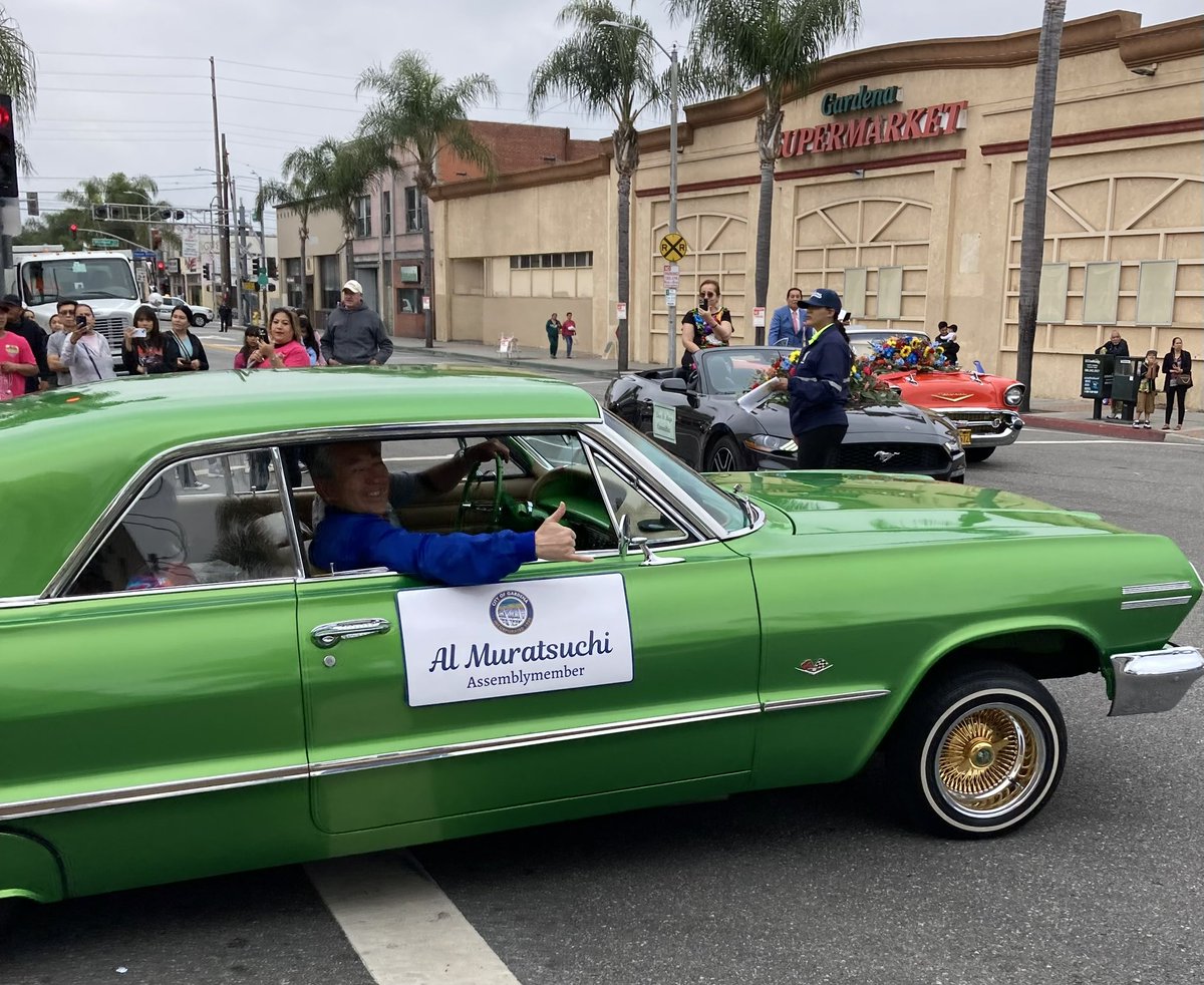 Cinco De Mayo parade in Gardena! Thanks to “Mister Mike” Rosales of Gardena High School for the sweet lowrider cruise in his lime green Impala