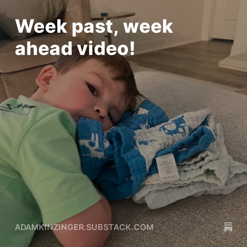 Hey all! This weeks “week past, week ahead” video is available to all for free. In it I discuss everything from dog murderer @KristiNoem, to the veepstakes, to Ukraine. Take a look and subscribe! adamkinzinger.substack.com/p/week-past-we…