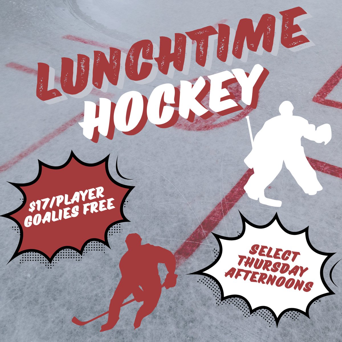 REMINDER: Our first Lunchtime Hockey session is this Thursday @ 12pm! Enjoy a friendly matinee pick-up game with other local players. Register now--> bit.ly/LTHCKY