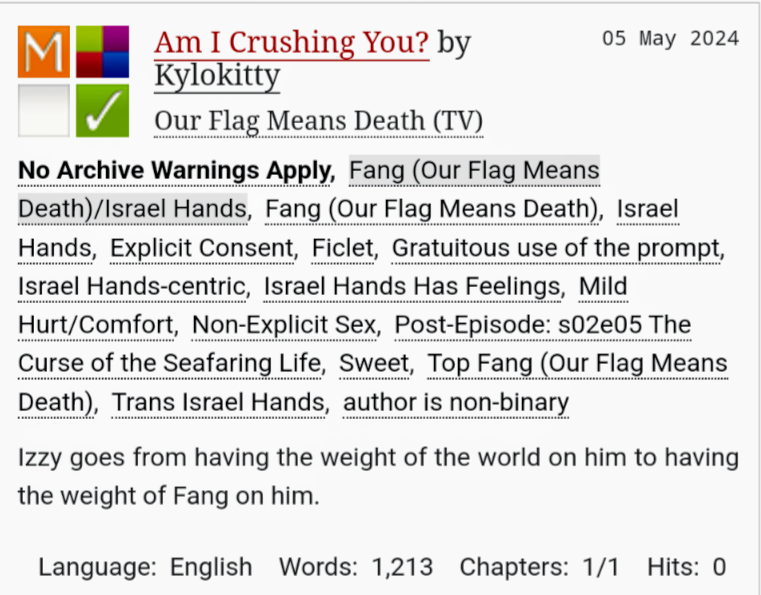 KyloKittyMeow's tweet image. "Am I Crushing You?" a Fang/Izzy ficlet for #FangIzzyWeek

For the prompt... you guessed it 😺 "Am I Crushing You?"

Fang checks in on Izzy while he's cracking his back, while he's laying on top of Izzy, while he's... (yeah, I wrote a little pron lite)

🔗archiveofourown.org/works/55708753