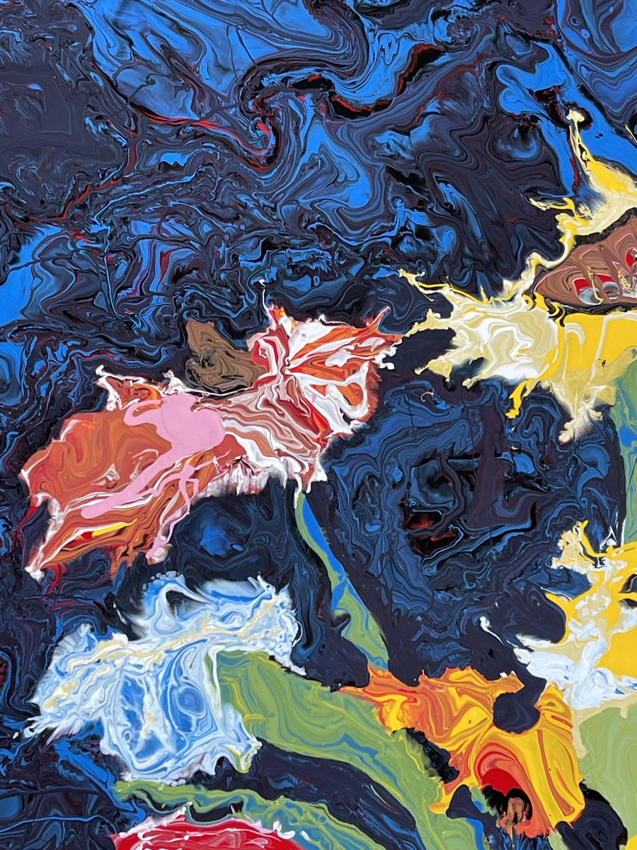 thewhateverist's tweet photo. Poured paint marbled landscapes made by pouring numerous puddles of paint on the canvas until the entire surface is completely covered in one smooth layer of paint that dries like glass. Flowers for You by Jon  Byrer #art #painting #jonbyrer #maine https://t.co/P99TkCxlWn